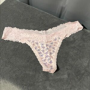 PINK Victoria's Secret Light Pink Lace Thong with Butterfly Print